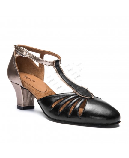 9210 Swing Balboa Tanzschuhe schwarz/silicio mit Chromledersohle - 5 cm Absatz