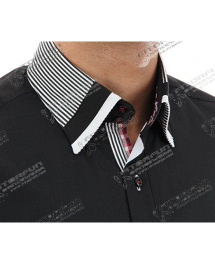 H.K. Mandel Hemd Langarm schwarz Slimfit - 3077ML