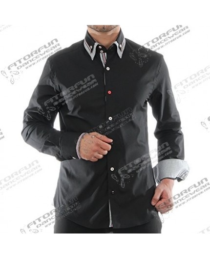 H.K. Mandel Hemd Langarm schwarz Slimfit - 5472ML SLIM