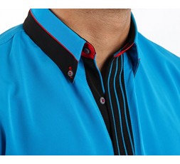 H.K. Mandel Hemd Kurzarm cyan blau - 3107MK