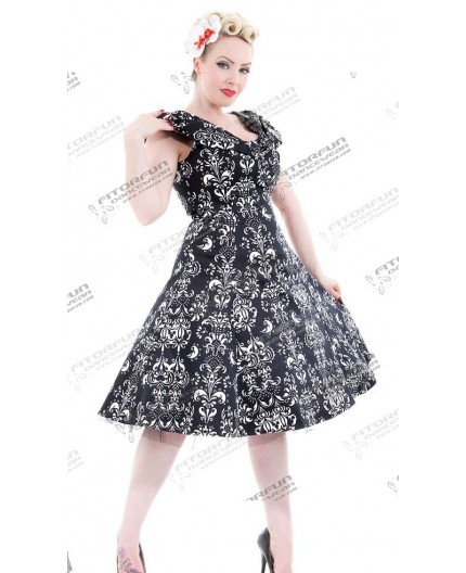 50's Style Kleid fantasy floral schwarz/weiß Shoulderdress