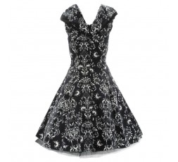 50's Style Kleid fantasy floral schwarz/weiß Shoulderdress
