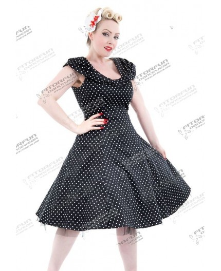 50's Style Kleid polka dots schwarz/weiß Shoulderdress