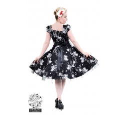 50's Kleid mit Blumendruck schwarz/weiß