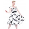 50's Kleid mit Blumendruck weiß/schwarz