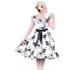 50's Kleid mit Blumendruck weiß/schwarz