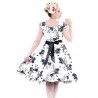 50's Kleid mit Blumendruck weiß/schwarz
