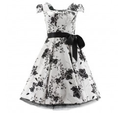 50's Kleid mit Blumendruck weiß/schwarz