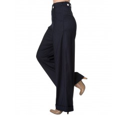 Damenhose im 50's Marlene Style navy Nadelstreifen - TR 4057