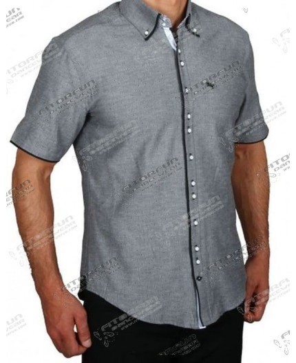 H.K. Mandel Hemd Kurzarm grau Slimfit - 31549MK SLIM