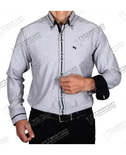 H.K. Mandel Hemd Langarm grau Slimfit - 3145ML