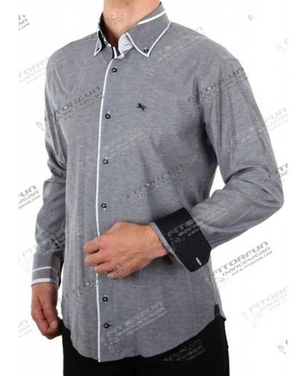 H.K. Mandel Hemd Langarm grau Slimfit - 3135ML