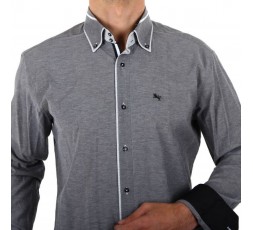 H.K. Mandel Hemd Langarm grau Slimfit - 3135ML