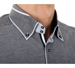 H.K. Mandel Hemd Langarm grau Slimfit - 3135ML