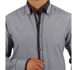 H.K. Mandel Hemd Langarm grau Slimfit - 3103ML