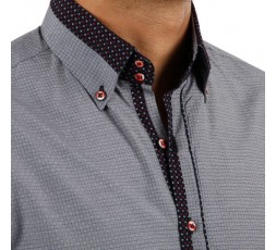 H.K. Mandel Hemd Langarm grau Slimfit - 3103ML