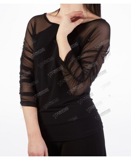 So Danca Top elastisch schwarz (E11184) - Ärmel transparent gerafft