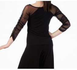 So Danca Top elastisch schwarz (E11184) - Ärmel transparent gerafft