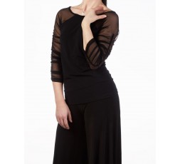 So Danca Top elastisch schwarz (E11184) - Ärmel transparent gerafft