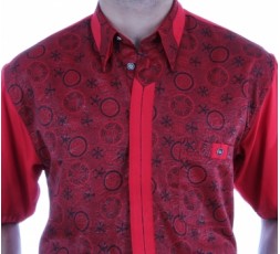 H.K. Mandel Hemd Kurzarm rot/schwarz - 858MK