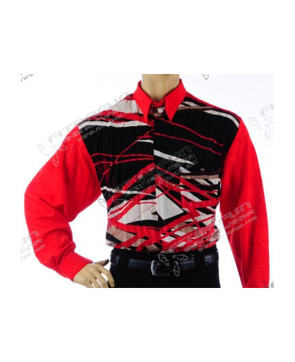 H.K. Mandel Hemd Langarm rot/schwarz/beige Gr. M - 1196ML