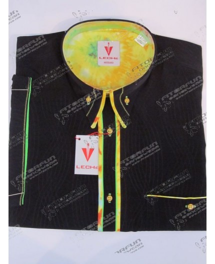 Lechè Hemd Kurzarm schwarz mit gelb/grün - 2019L16K